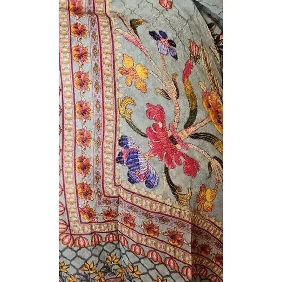 Boho Floral Embellished Scarf Multicolor Lightweight Shawl Wrap Festival - Picture 12 of 12